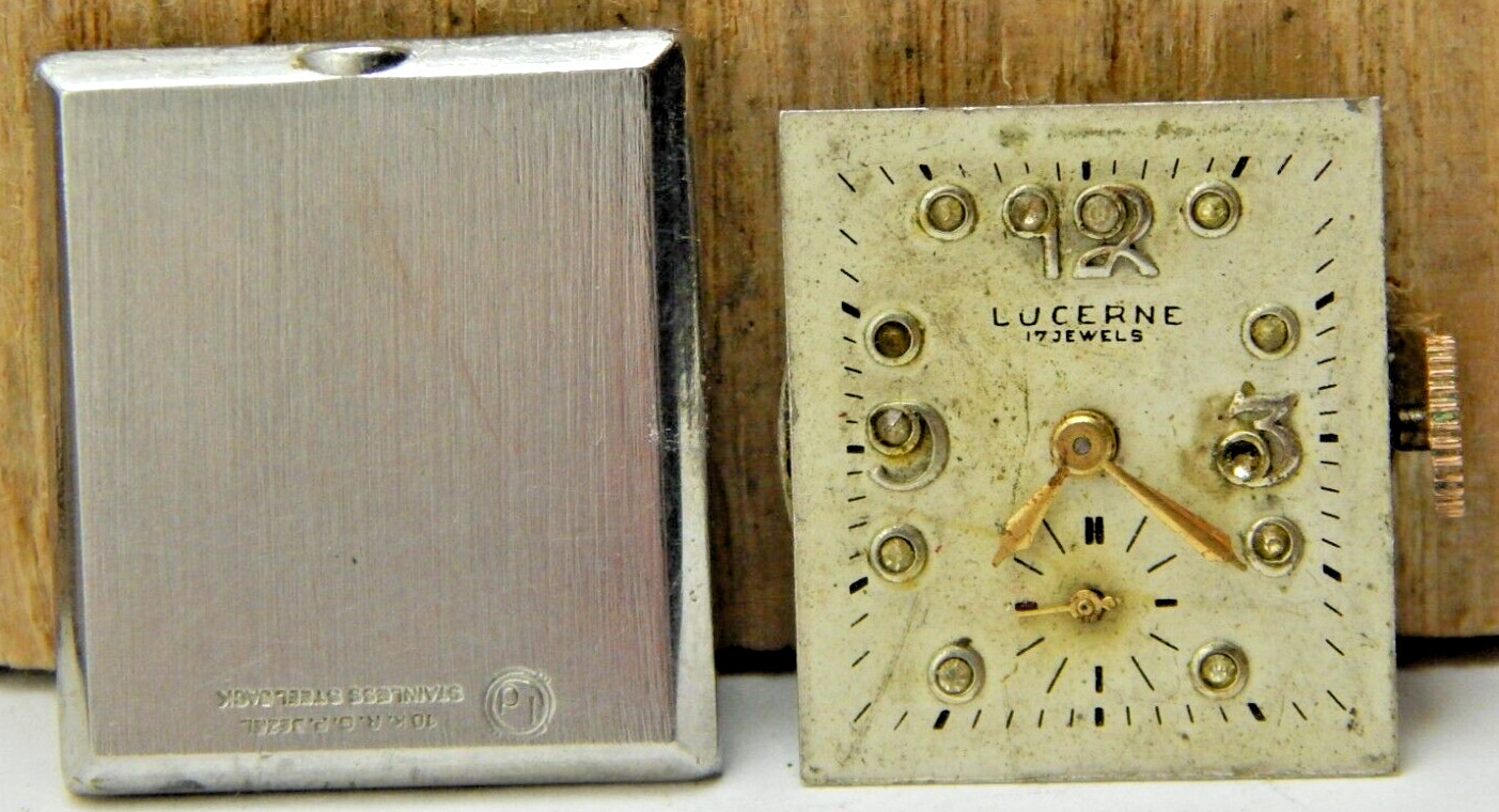 Vintage Lucerne Camy 17 jewel men’s wrist watch movement w/ gemmed dial & hands