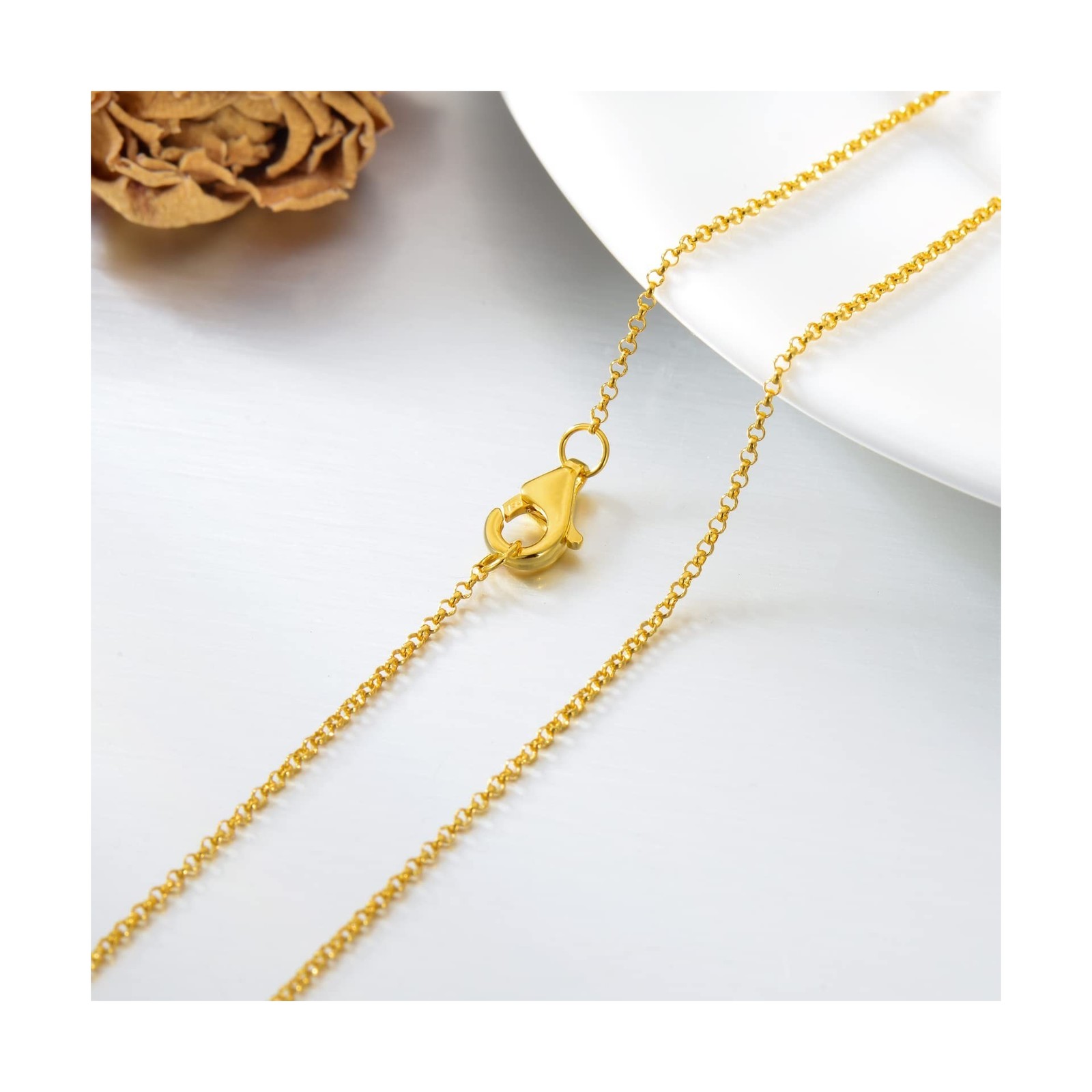 MRENITE Solid 18k Gold 1mm/1.1mm/1.3mm/3mm Round Rolo Cable Chain Necklace Go…