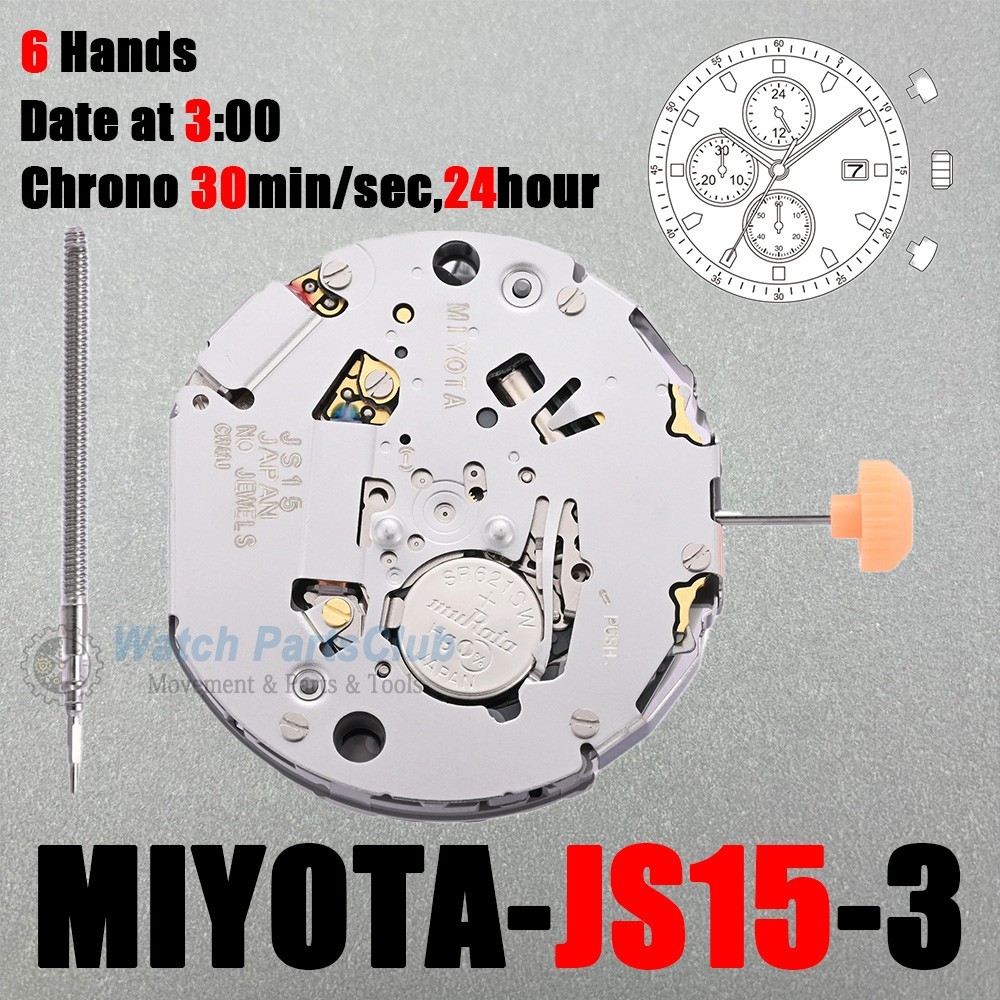 Genuine Miyota JS15 Movement Japan 3 Hands, Date at 3-Watch Replacement parts
