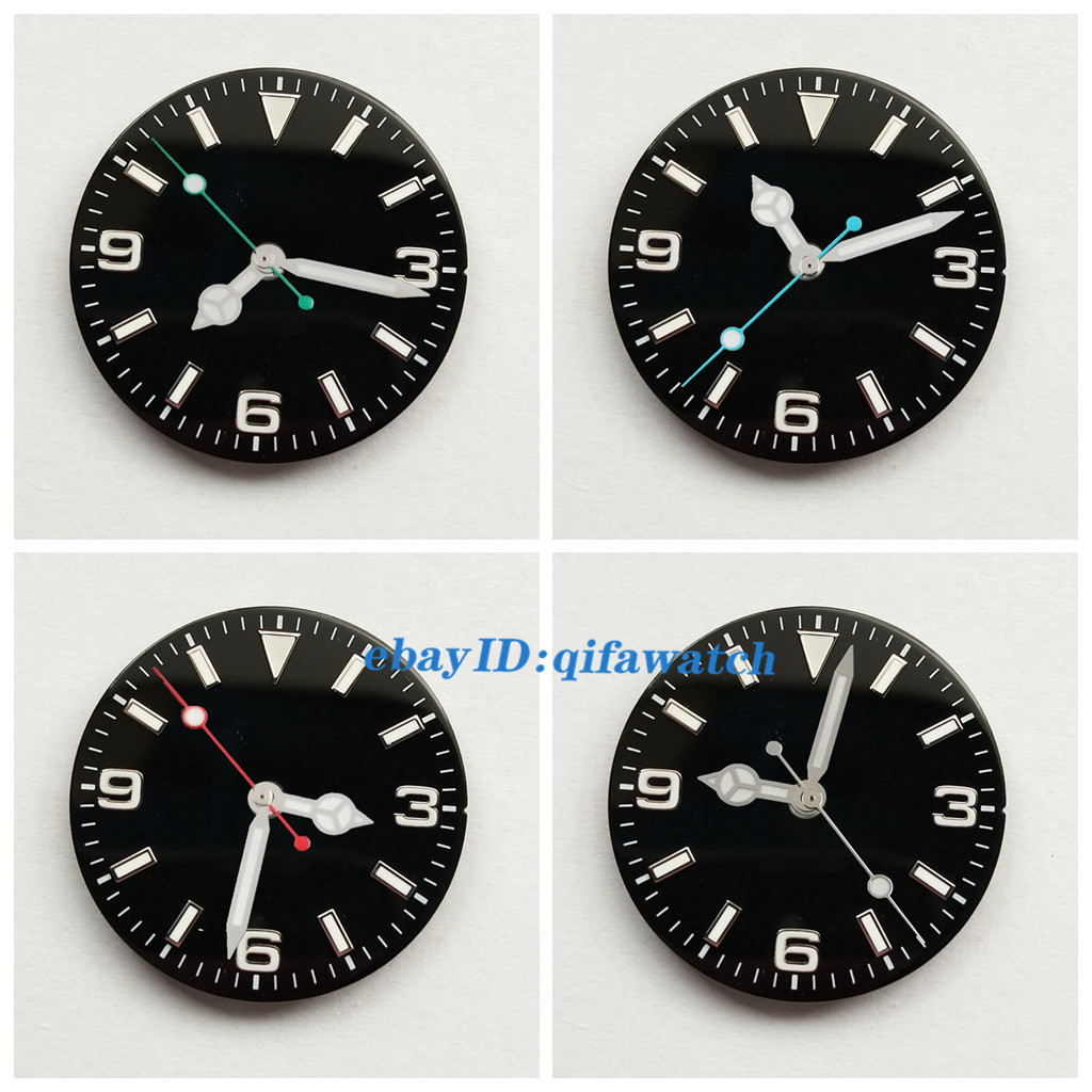 29.2mm black Watch Dial green/blue/red/silver Hands Fit NH35 NH36 NH35A movement