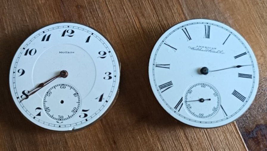 LOT OF 2 MOERIS AND WALTHAM POCKET WATCH MOVEMENTS X REPAIR /PARTS