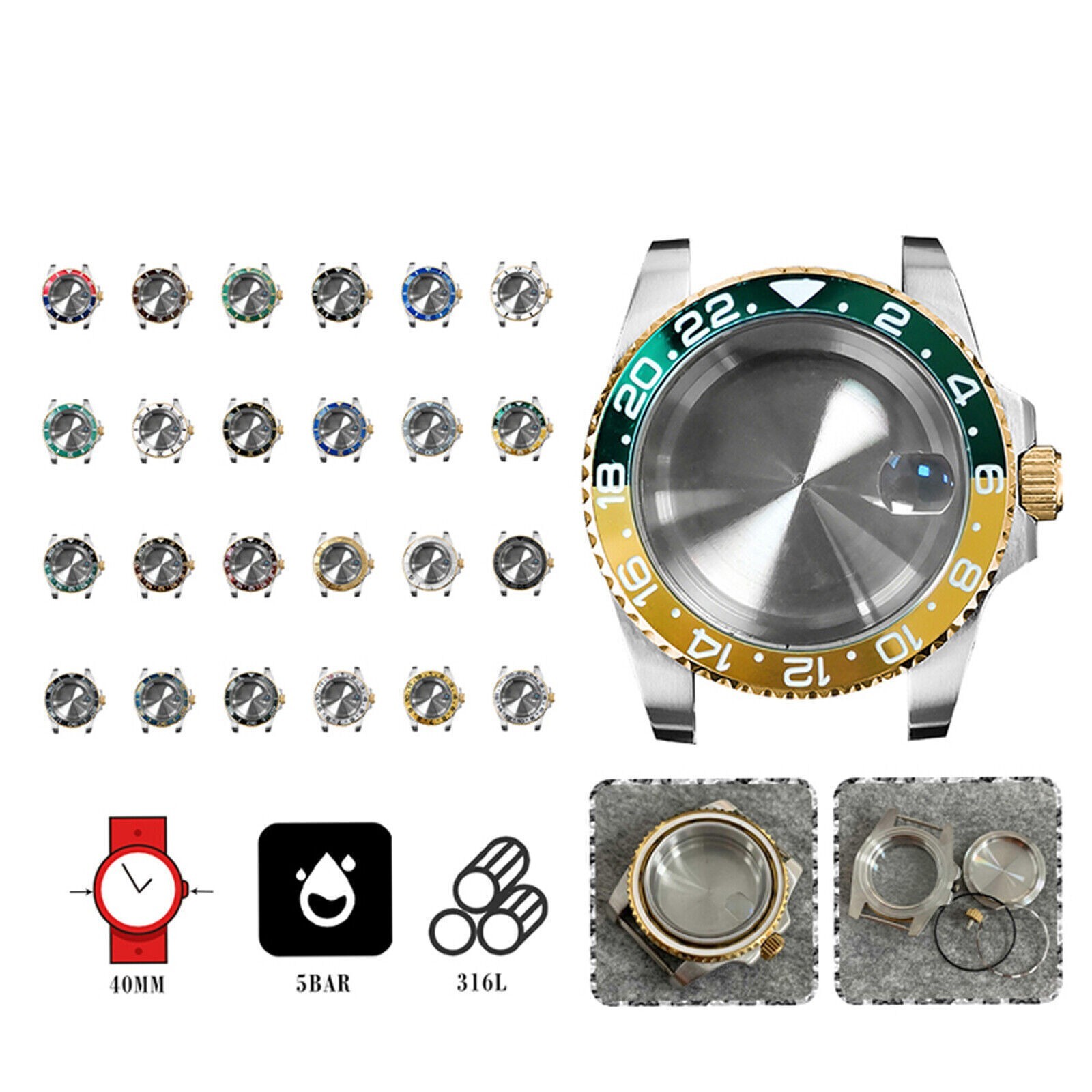 40MM Glass Watch Case Stainless Steel Case Watch for NH35/NH36 Watch Movement