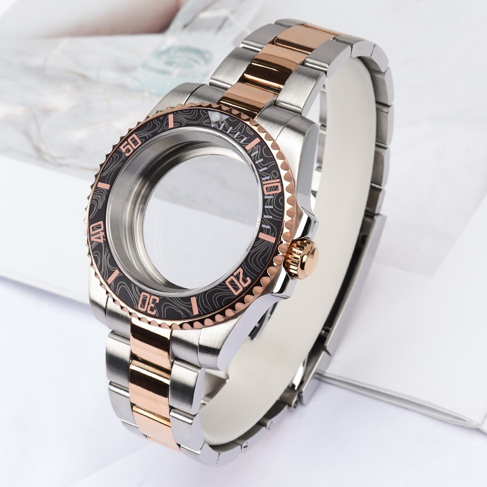 40mm Pilot Watch Case+Oyster Bracelet Everose Gold Steel For Japan NH35 ETA 2824