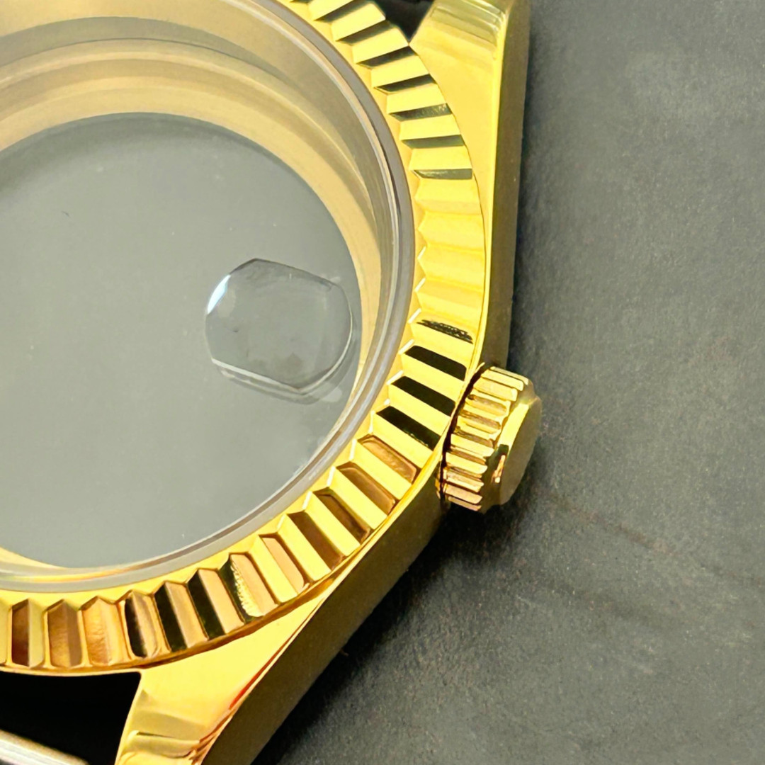 39mm Gold Watch Case 10ATM Fluted Steel Mod Part Sapphire for NH35 NH36 Movement