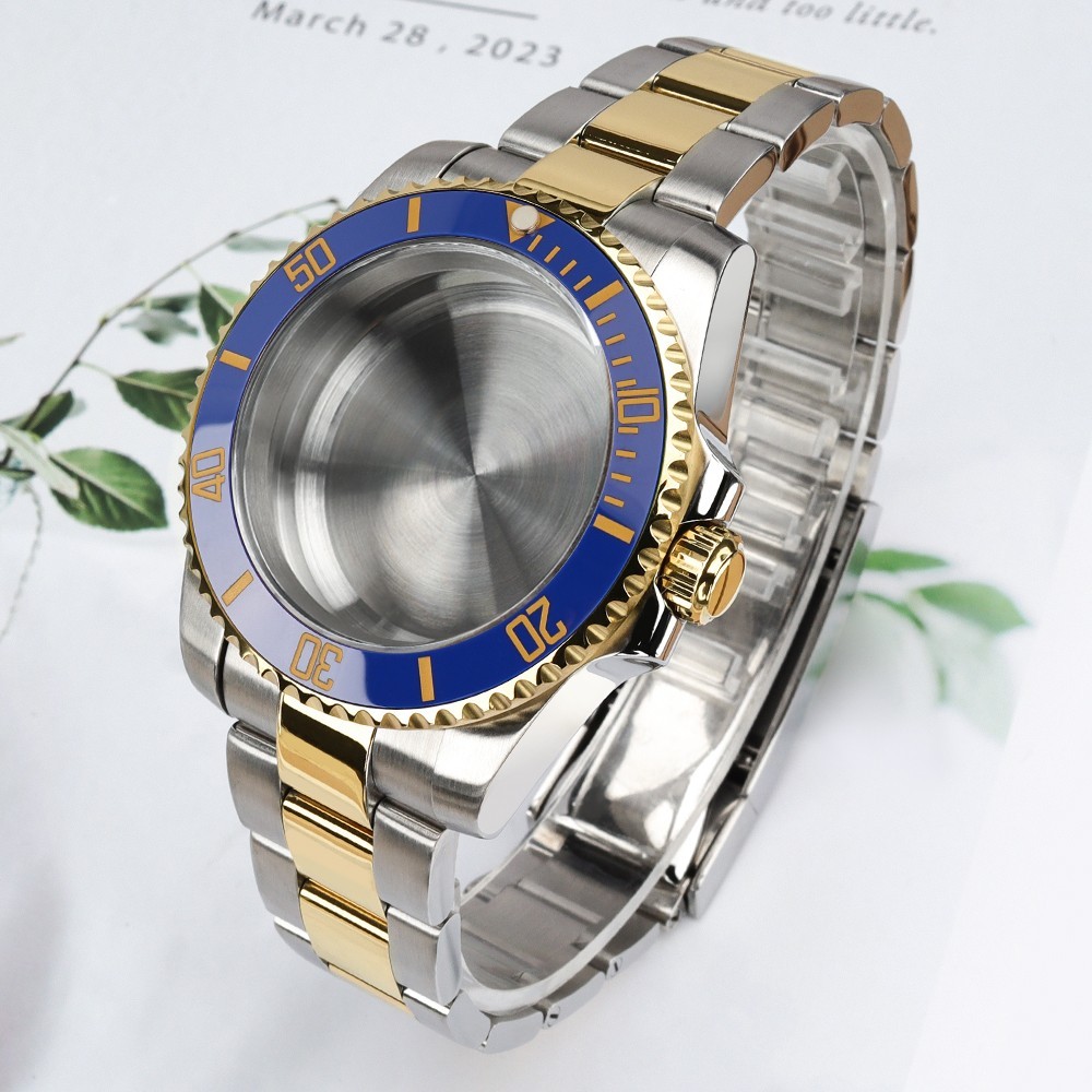 40mm Oyster Diving Watch Case Bracelet Silver Gold Steel For Seiko NH35 ETA 2824
