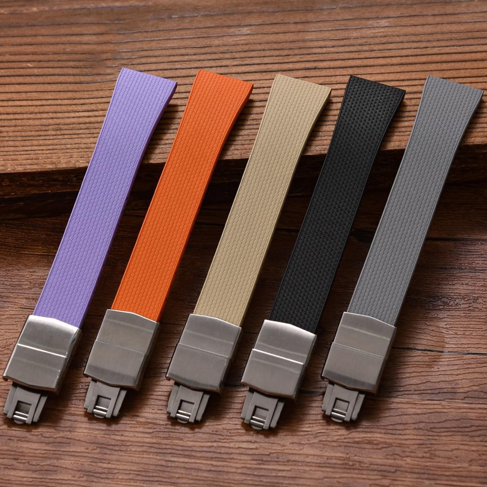 20mm Rubber Watch Strap Quick Release Butterfly Clasp Trim-to-fit Adjustable