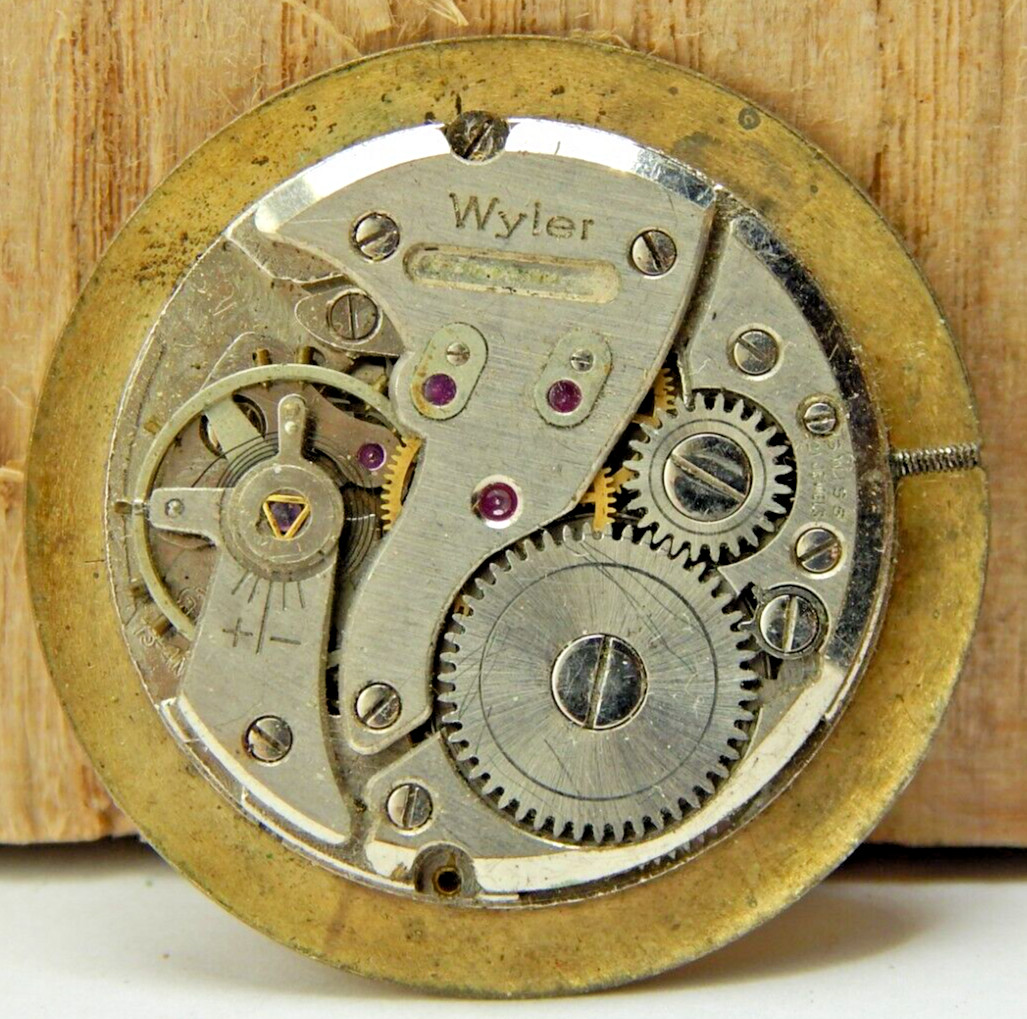 Vintage Wyler 21 jewel shock protected men’s wrist watch movement w/ date & hand