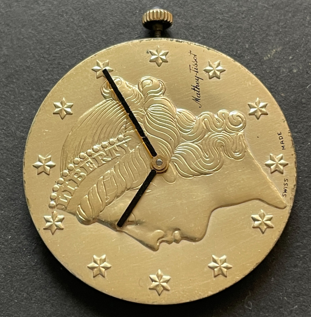 Vintage Mathey-Tissot Liberty Coin Men’s Watch Movement Running 17j 31mm Swiss