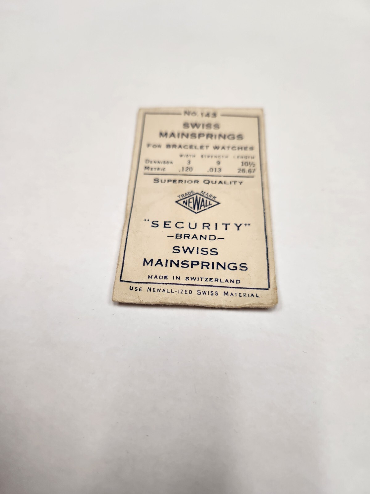 Newall Security Swiss Mainspring No. #143 for Bracelet Watches, .120 .013 26.67