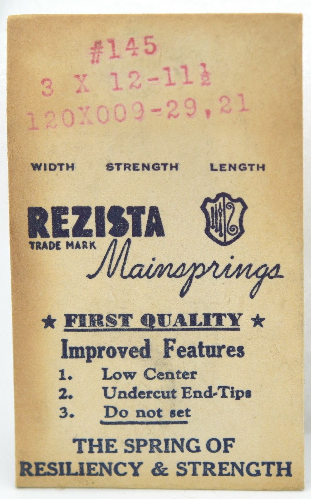 Rezista Steel Watch Mainspring 145, 3 x 12 x 11.5 / 1.20 x .009 X 29.21
