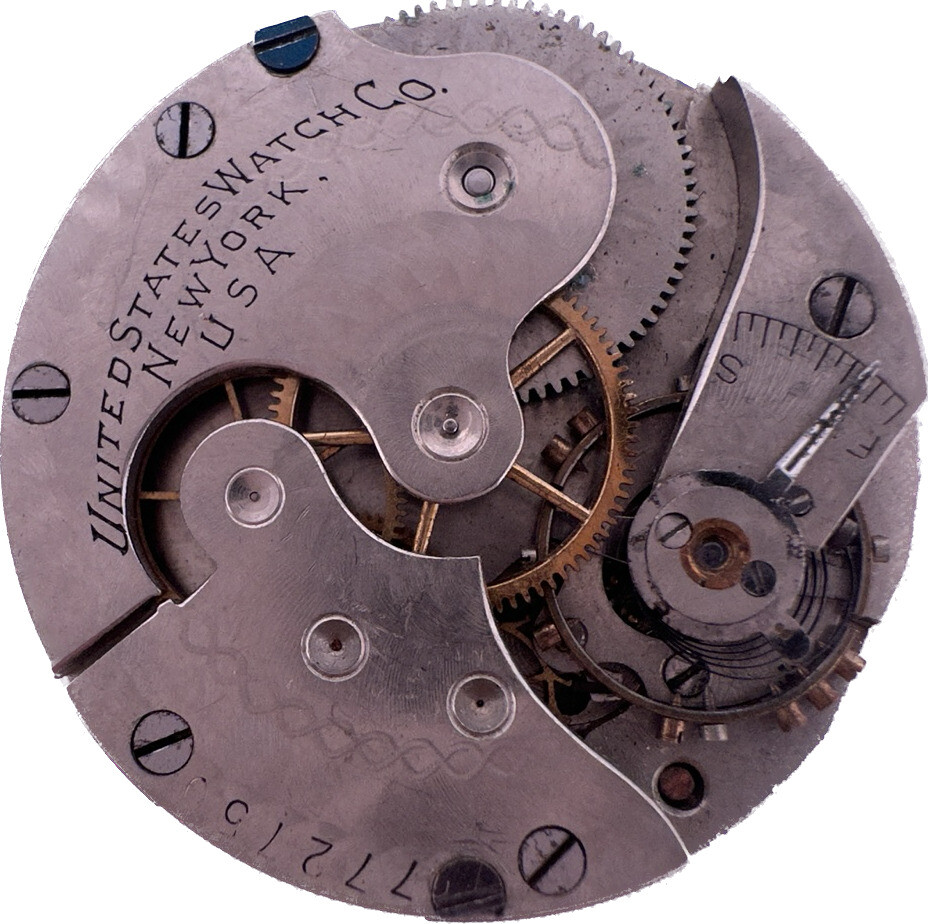 Antique 0 Size United States Co. Mechanical Hunter Pocket Watch Movement f Parts