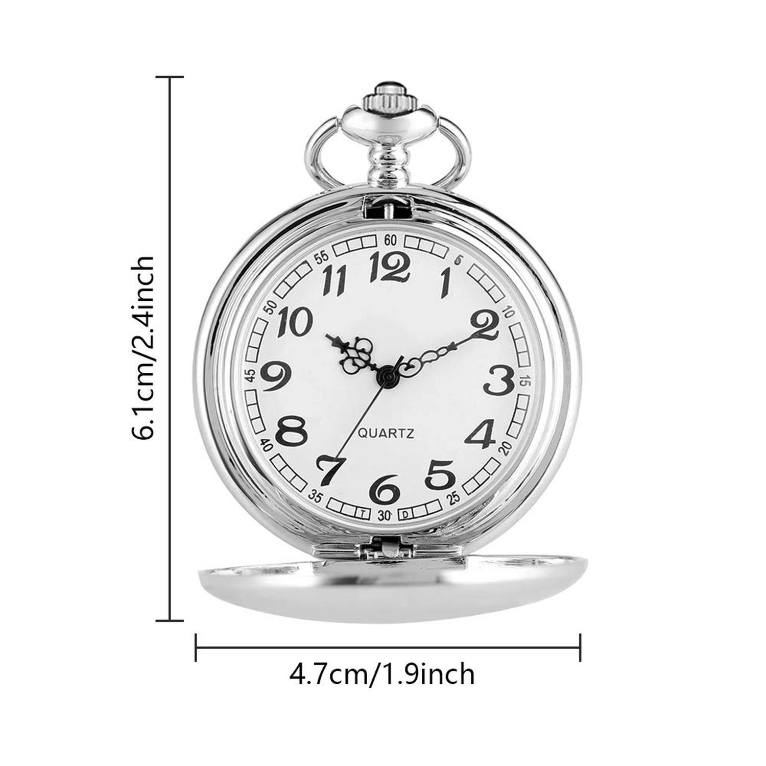 Set of 2 Classic Pocket Watch with Chain for Men and Women Black Silver