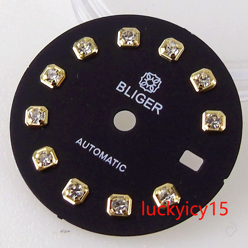 Bliger 20.5MM Blue Green Black Watch Dial Luminous Gold Diamond Index Fit NH05