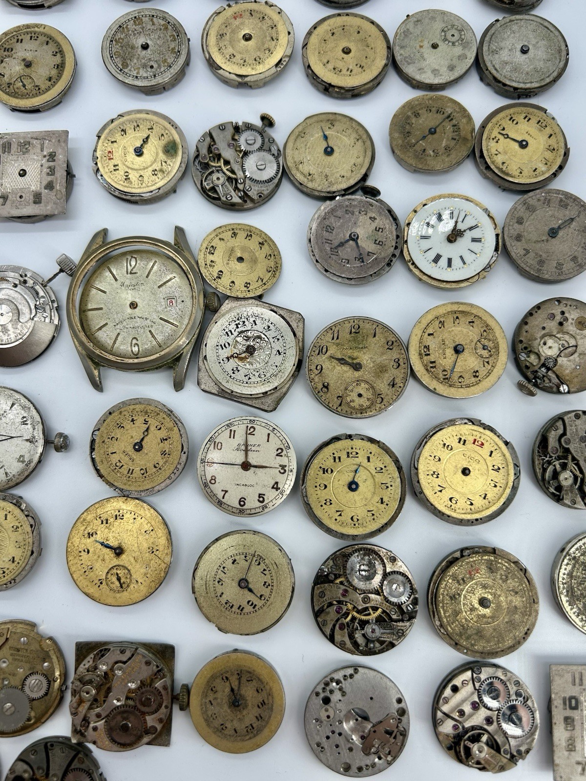 Vintage Watch Parts Repair Lot Movements Dials Elgin Waltham Bulova etc 100+ pcs