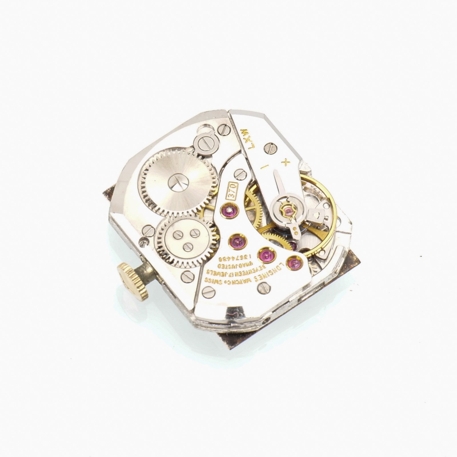 Vintage Longines Caliber 370 17-Jewel Wristwatch Movement Signed Crown Dial Runs