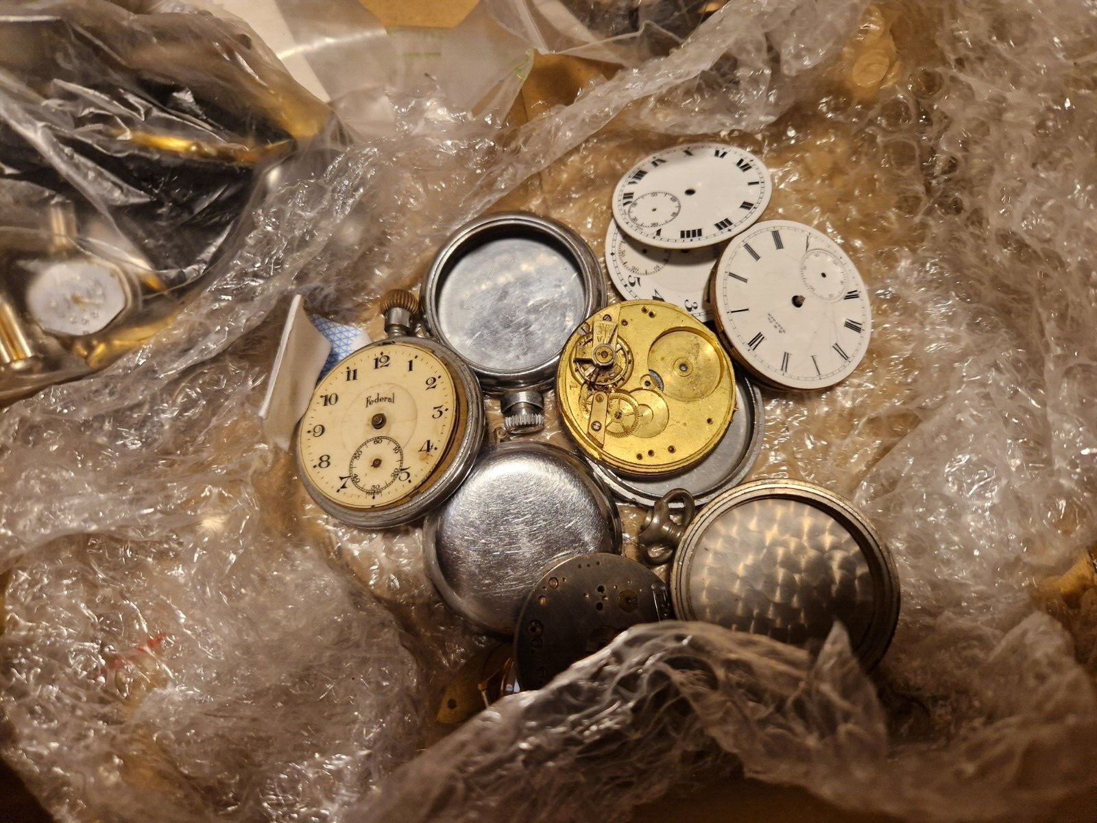 vintage watchmakers lot joblot watch parts and bits crowns plates