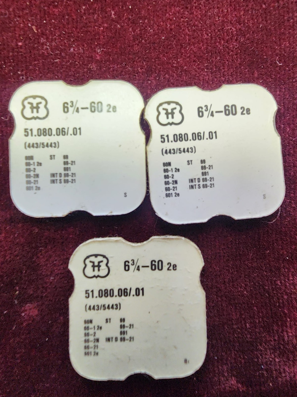 Vintage H 6¾–60 2e Swiss Watch Parts #51.080.06/.01 (443/5443) – Lot of 3 Packet