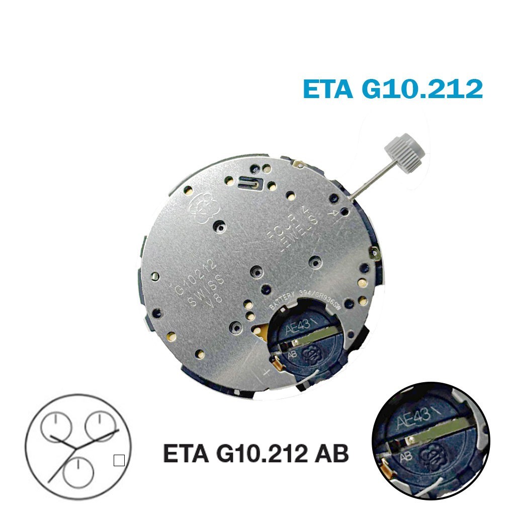 ETA G10.212 AB Swiss Made Movement-White Date Disk at 4-3 Hands-Chronograph.