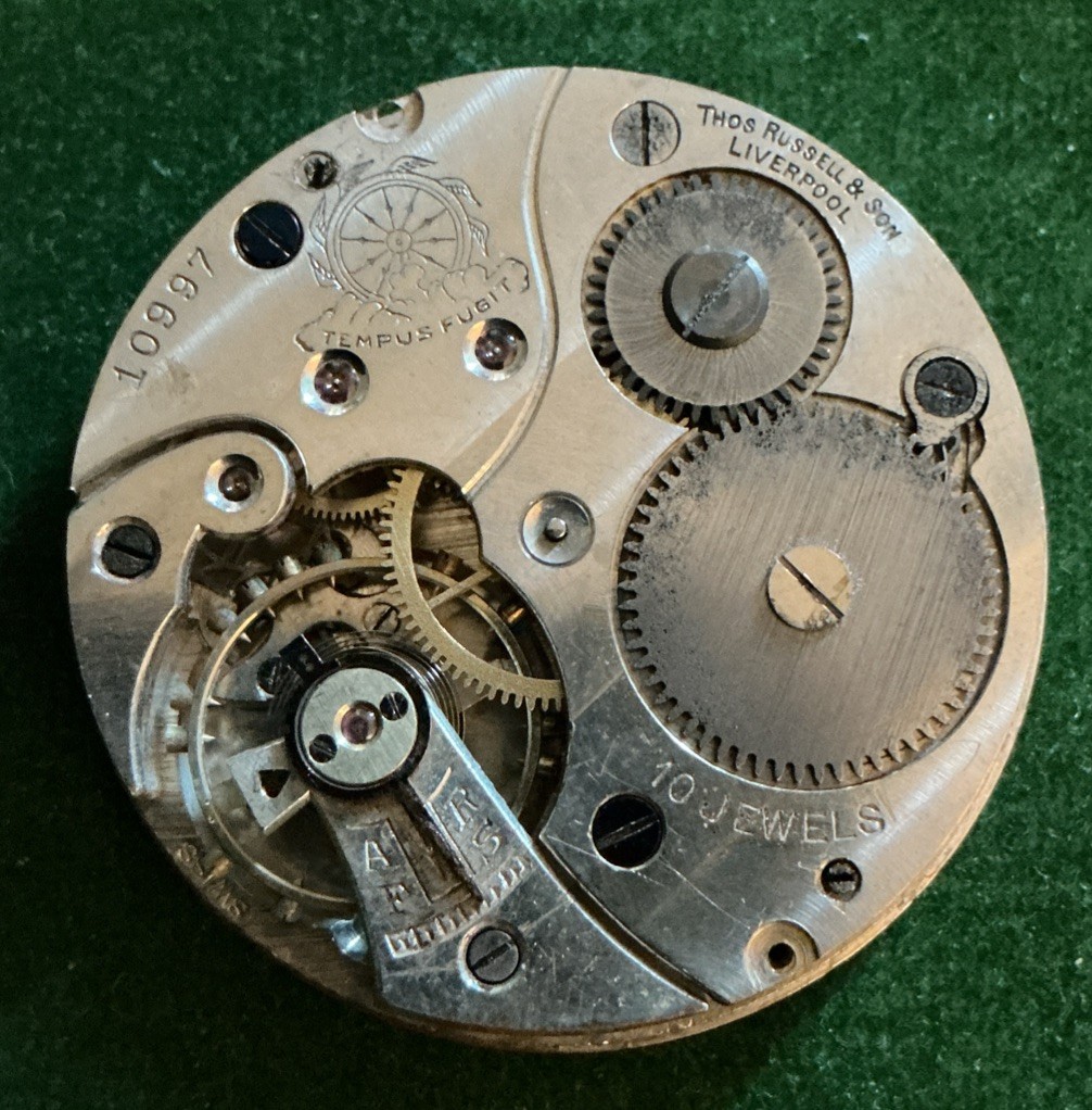 Vintage Men’s Thos Russell & Son Liverpool Pocket Watch Movement & Face Only S/r