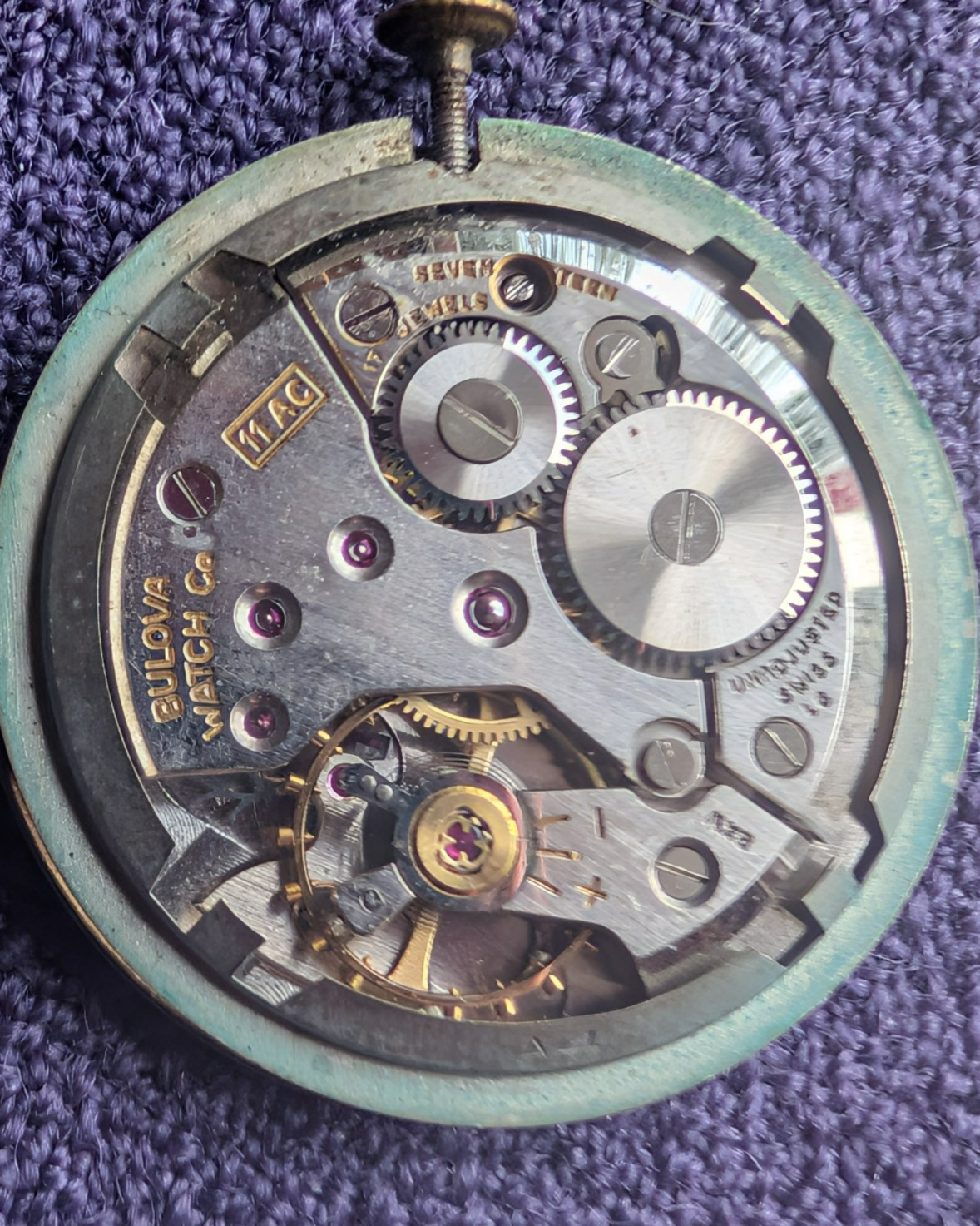 Vintage Bulova 11 AC Stem Wind 17j Men’s Wristwatch Movement Subdial for Parts