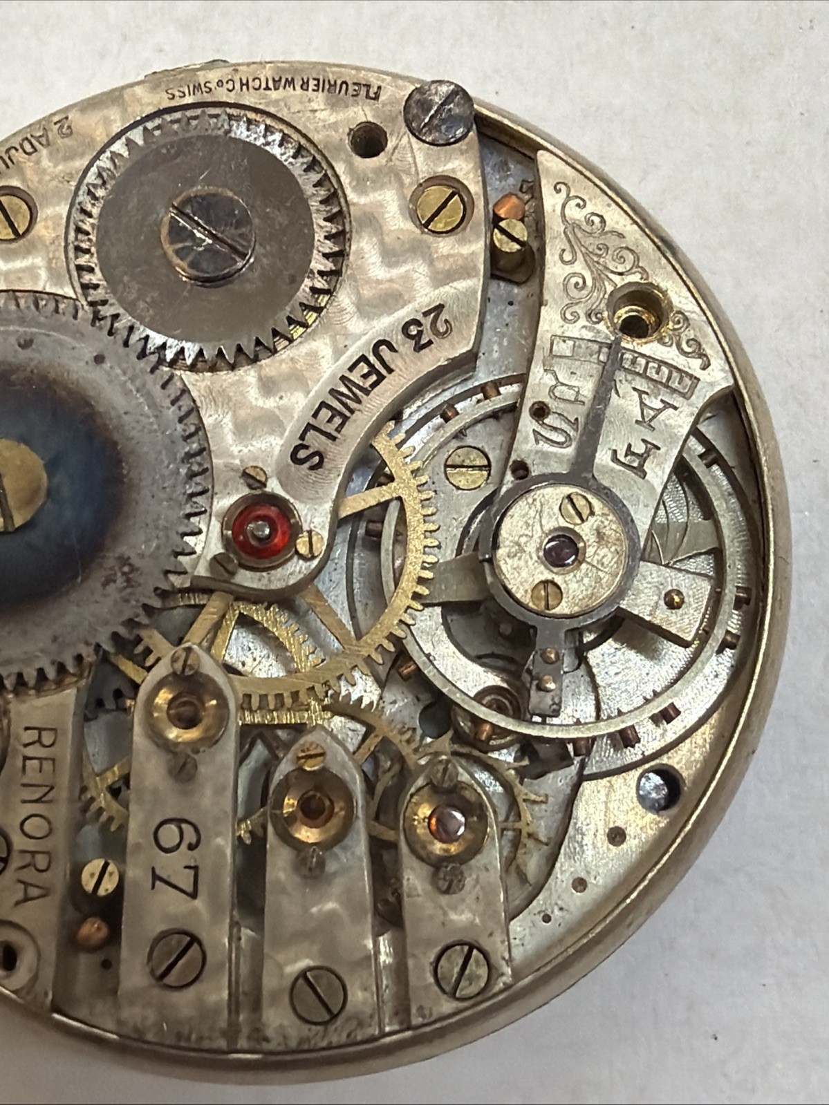 AE72 Fleurier Watch Co Pocket Watch Movement 23J Railroad Dial Vintage Untested
