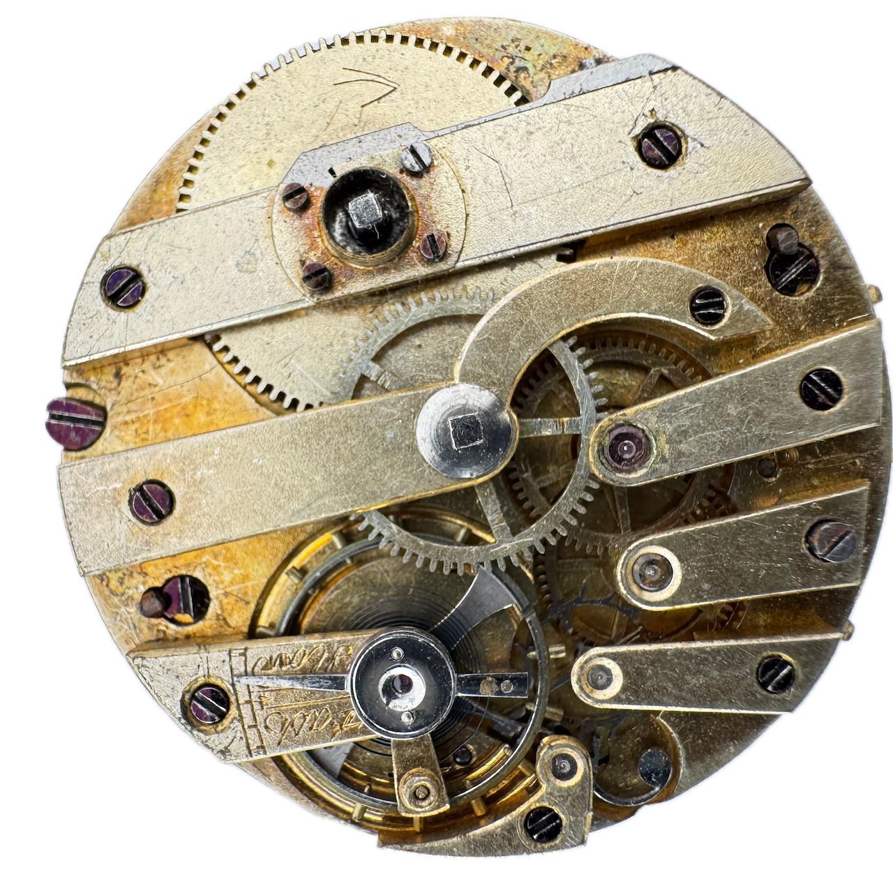 Antique 34mm Unbranded Key Wind Pocket Watch Movement Swiss Made for Repair
