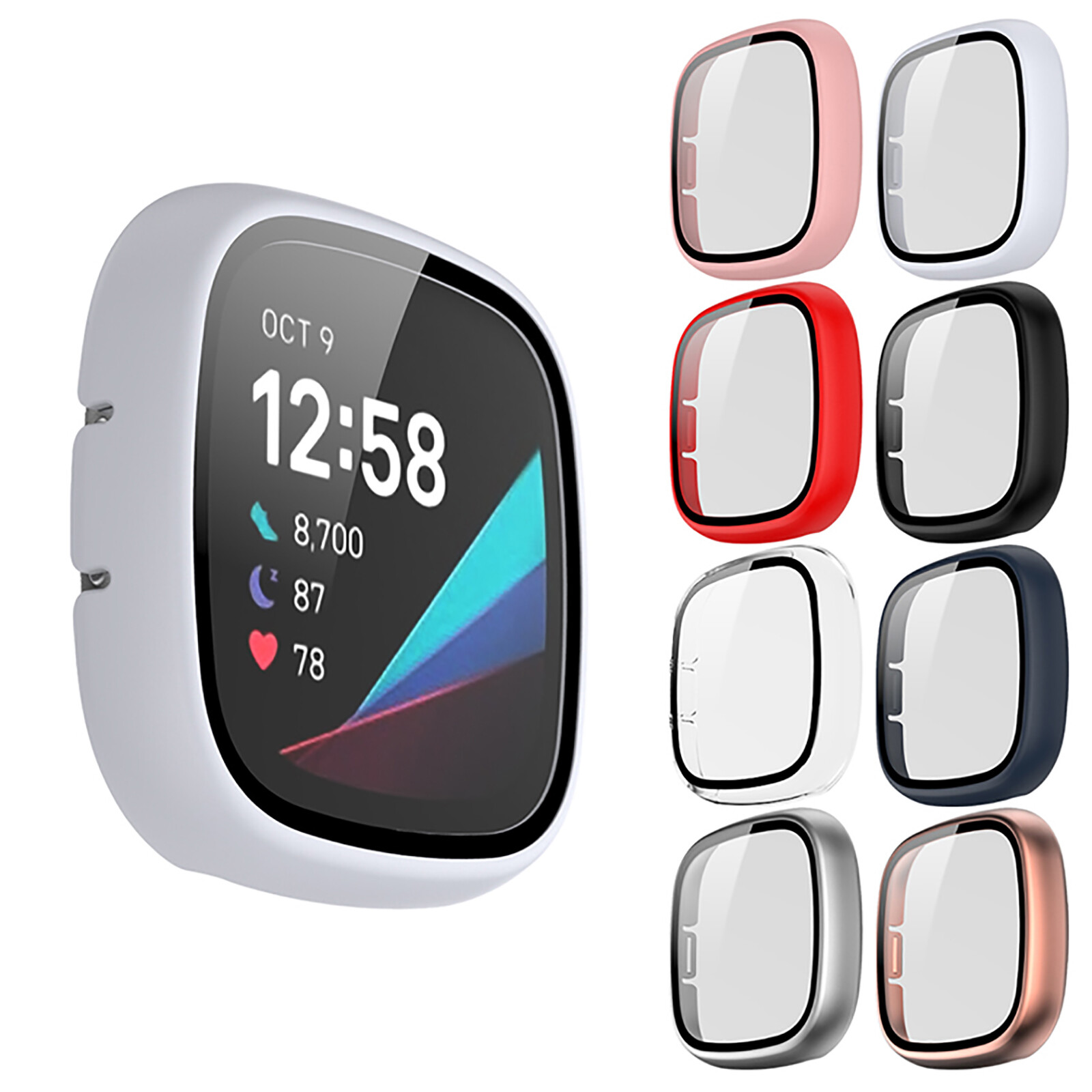 Watch Case PC+Tempered Film Protective Case Cover for Fitbit Versa 3/Sense Watch