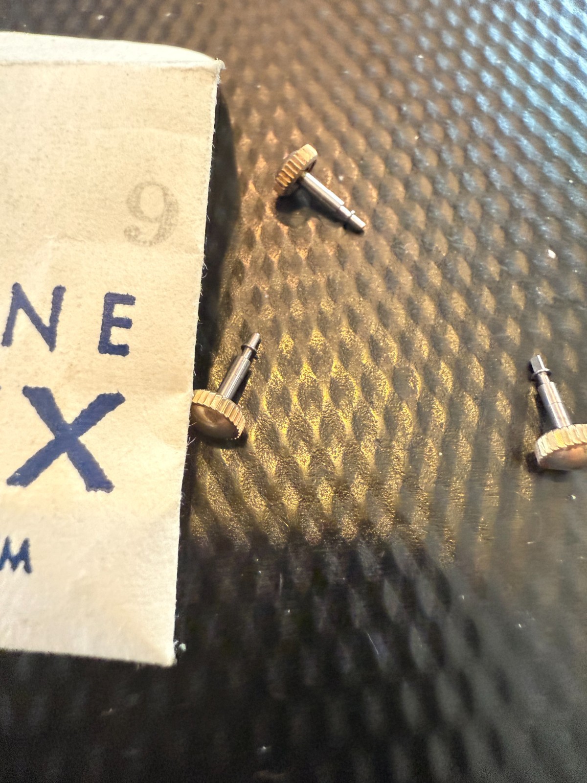 RARE VTG NEW 1950’s 1960’s Timex Gold WR Crown and Stem LOT of 3 # F9 F 9 5mm