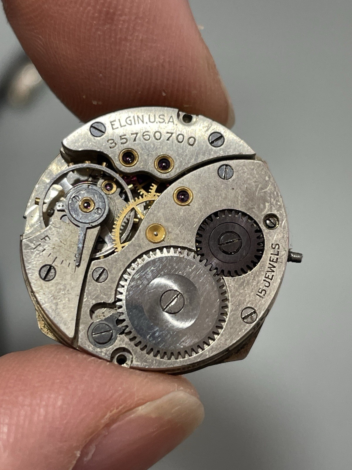 1936 ELGIN Grade 519, 15j, 8/0s, WRIST WATCH MOVEMENT Parts Repair