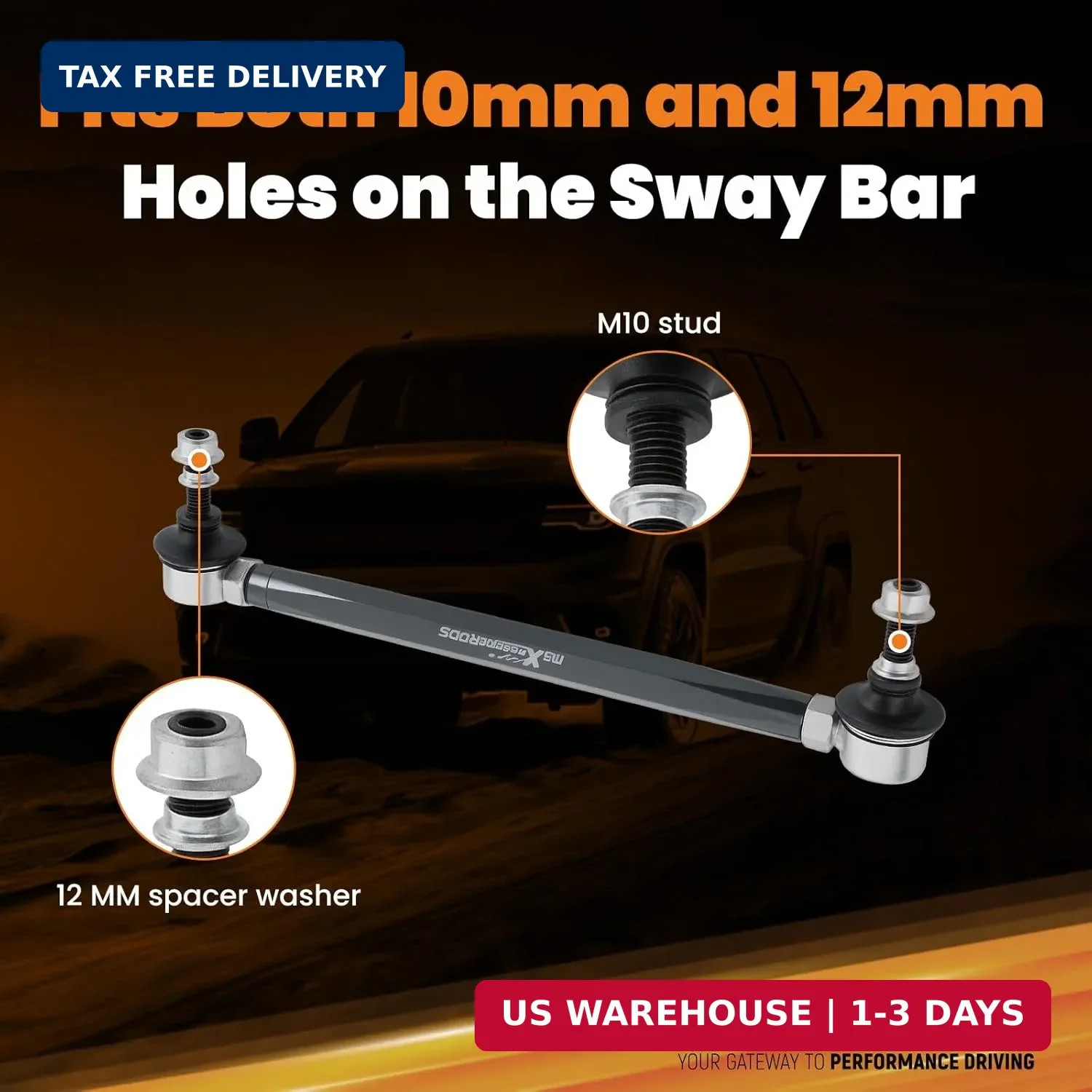 Universal Adjustable Sway Bar End Links 280mm-330mm | M10 Stud w/12 mm Spacer