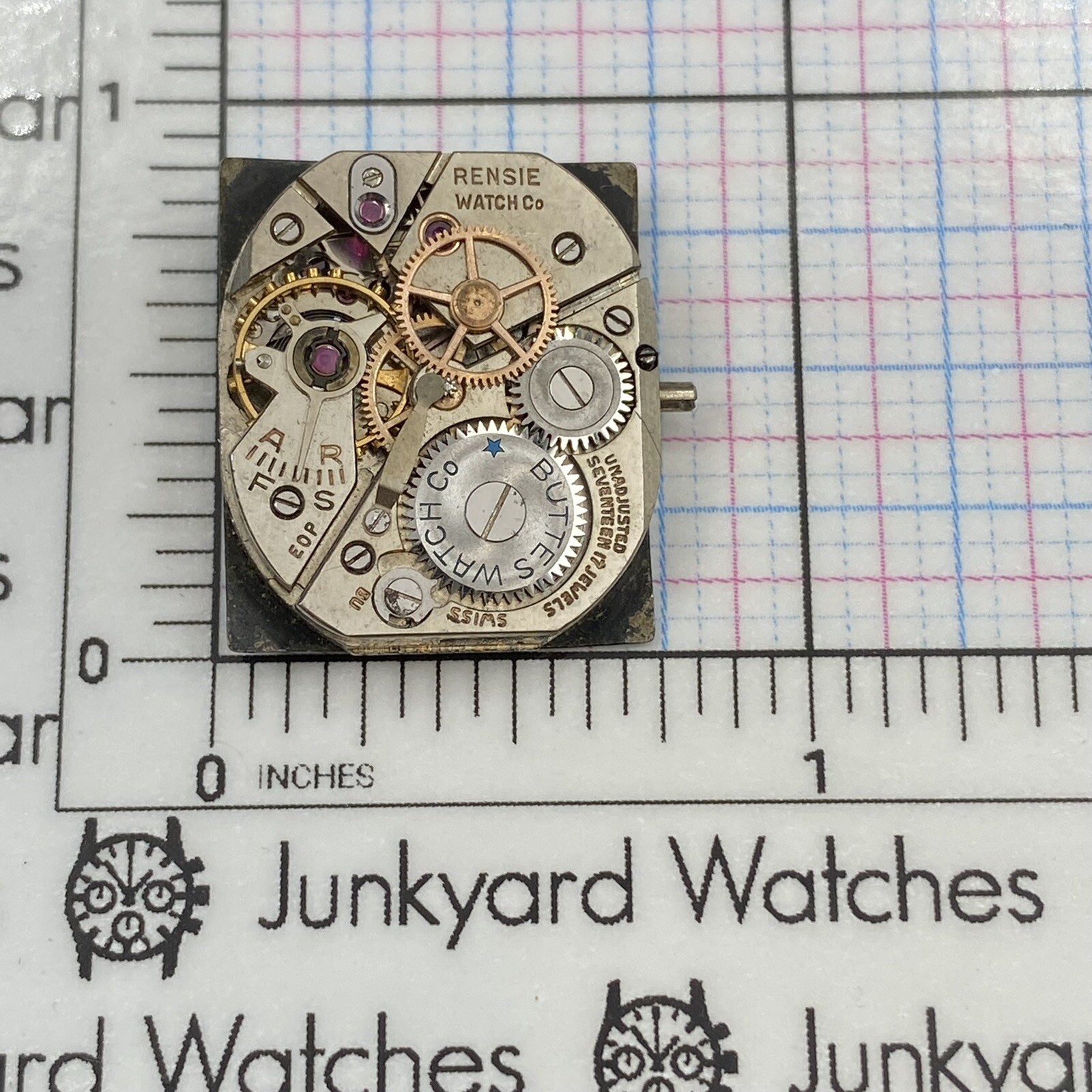 Vintage Rensie Buttes Watch Movement Repairs Parts 17 Jewels Watchmaker Swiss