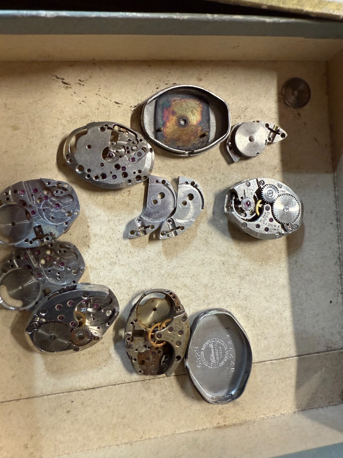Vintage 1950’s 60’s Ladies Elgin Wrist Watch Movement plate Case back LOT 662