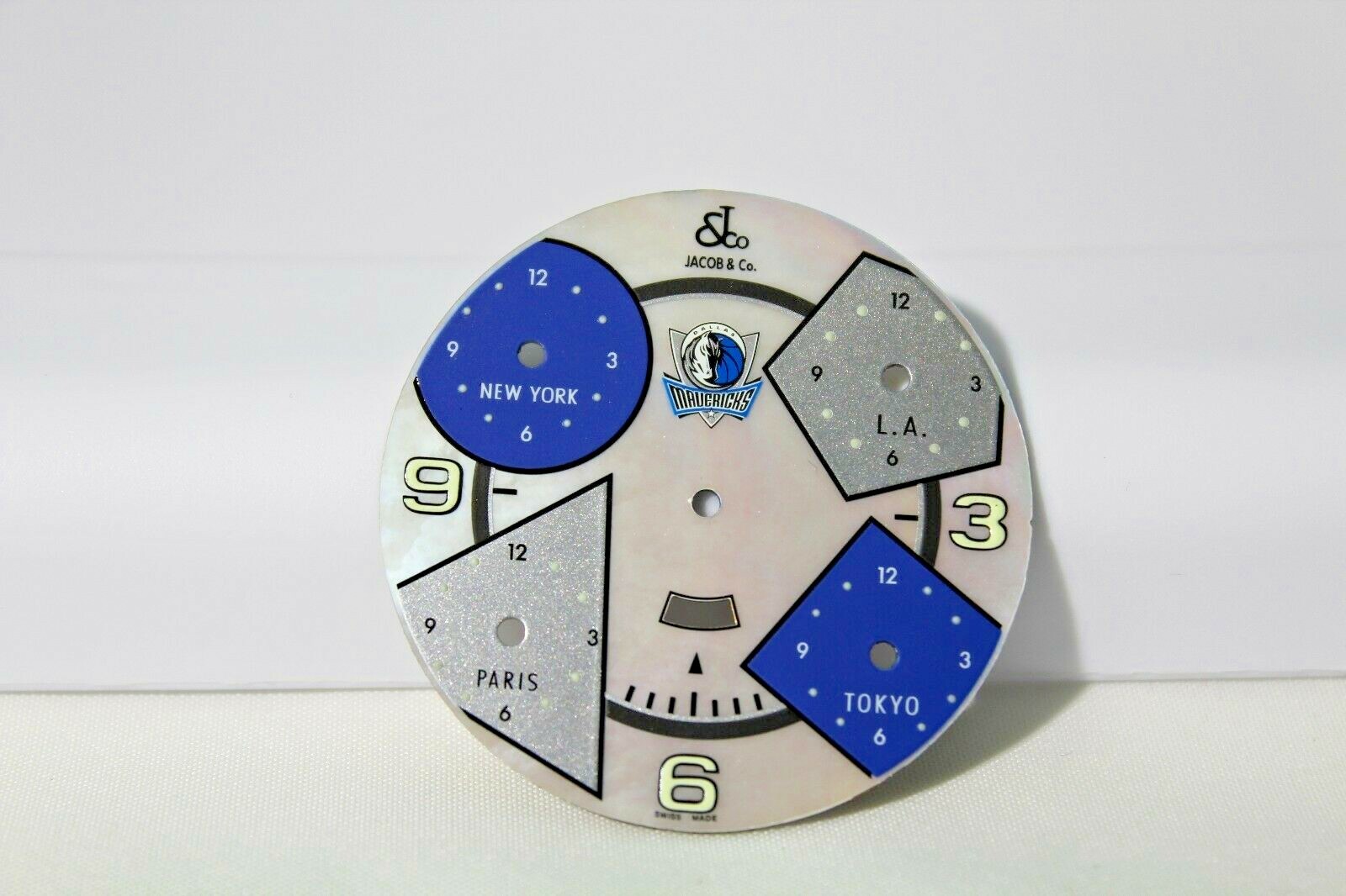 JACOB & CO 47MM DALLAS MAVERICKS MOTHER OF PEARL DIAL W. SILVER & BLUE TIME ZONE