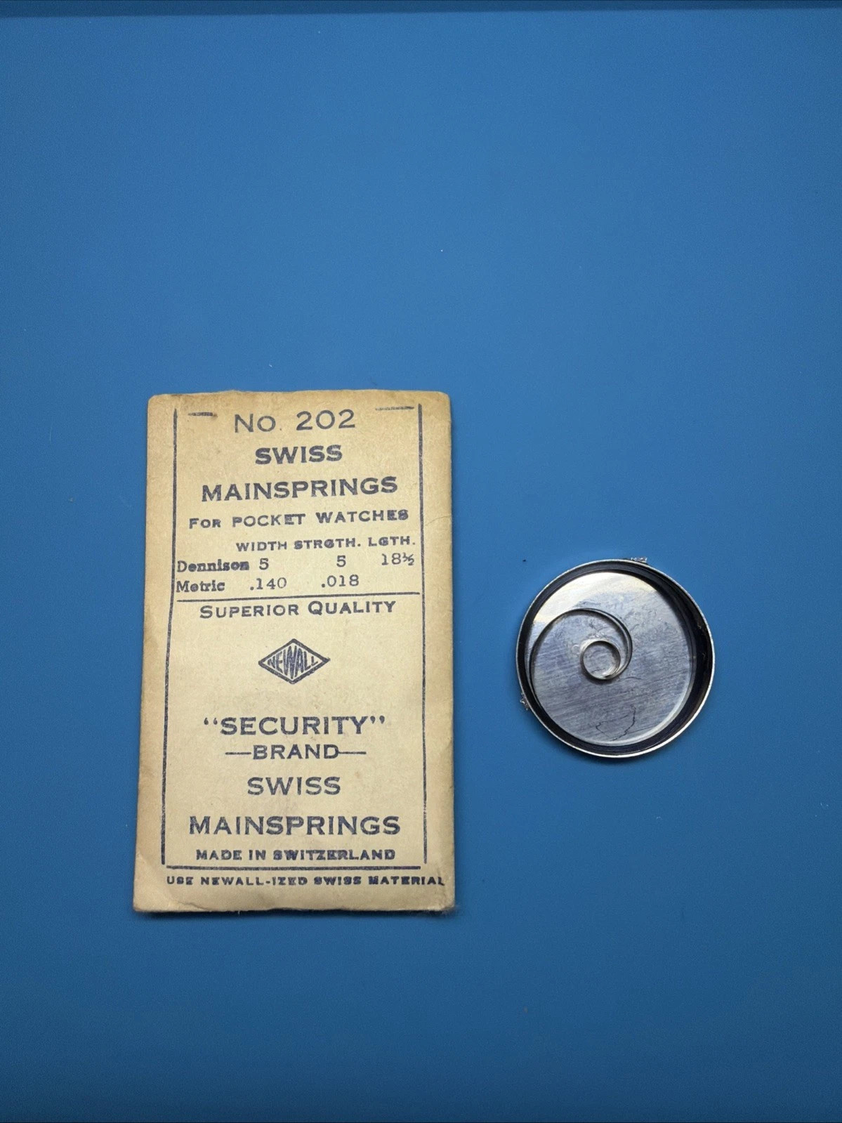 Swiss Pocket Watch Mainspring No. 202 Security Brand Newall Vintage Repair Part