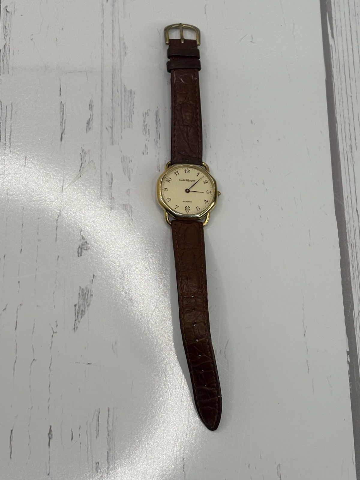 VINTAGE WOMEN WRIST WATCH QUARTZ Emile Pequignet DATE Leather Strap Rome