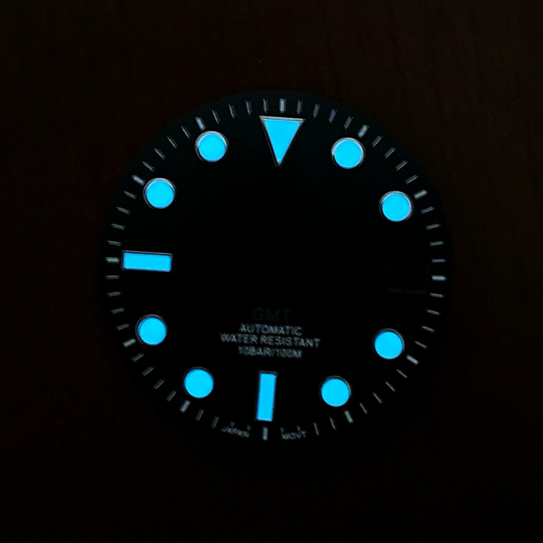 28.5mm Ice Blue Luminous dial + Four-hand watch dial fit NH34A NH34 GMT