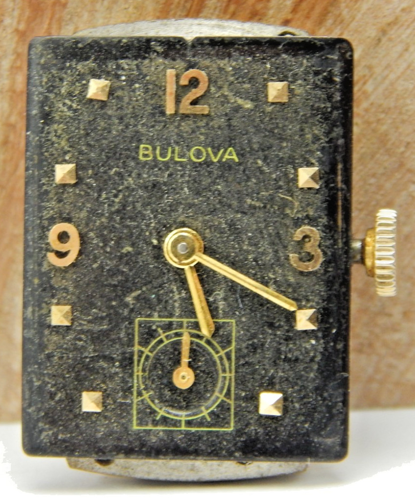 Vintage 1947 Bulova 7AK 21 jewel art deco wrist watch movement w/ dial & hands