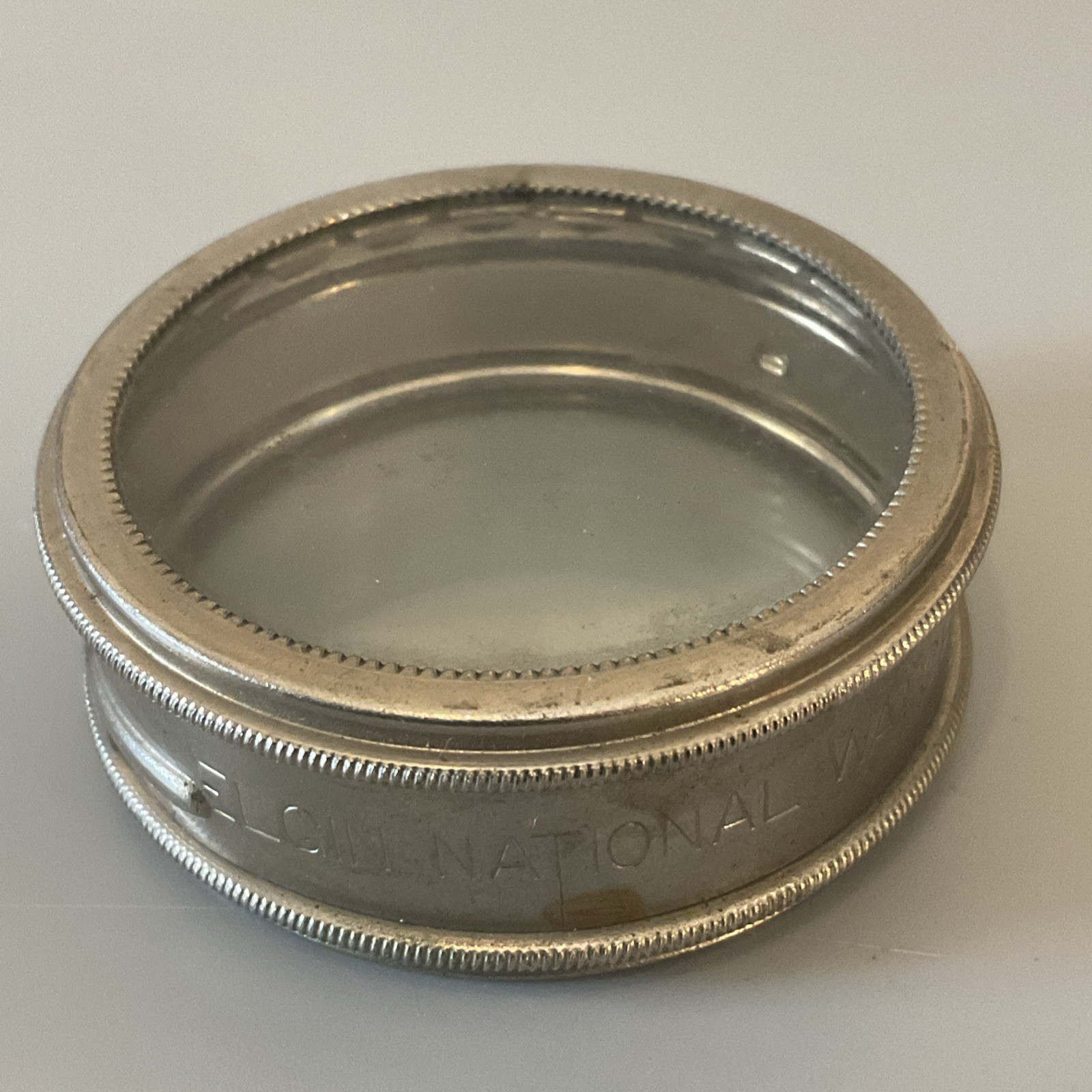 Antique Elgin National Watch Company GLASS Movement 18s Shipping Tin Container