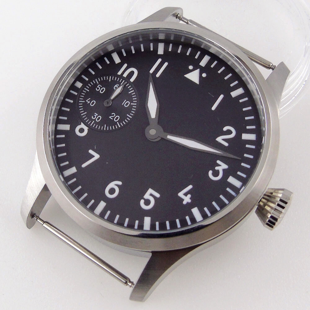 Silver 42mm Sterile Watch Case+Hands+Dial For ETA 6497 ST 3600 Hand Winding Movt