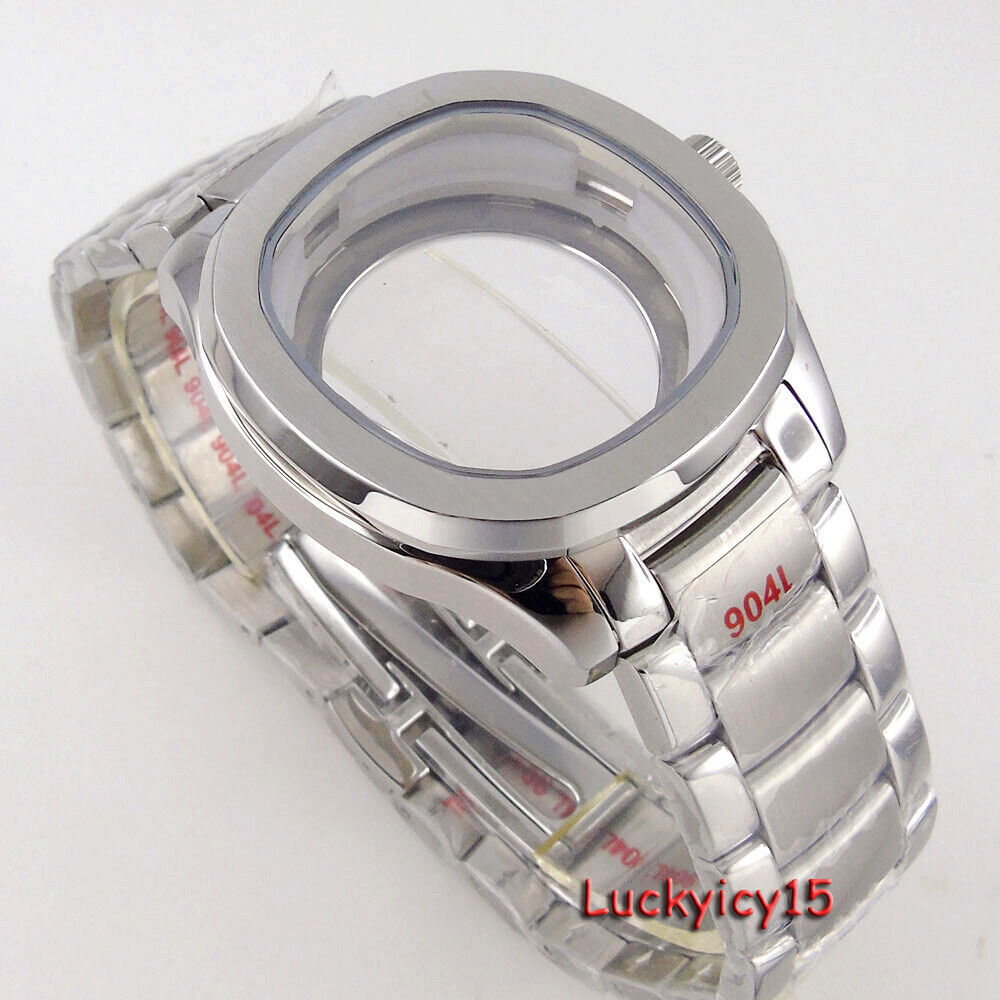 40mm Square Silver Black PVD Mens Watch Case Fit NH35A NH36A NH34A Automatic Mov