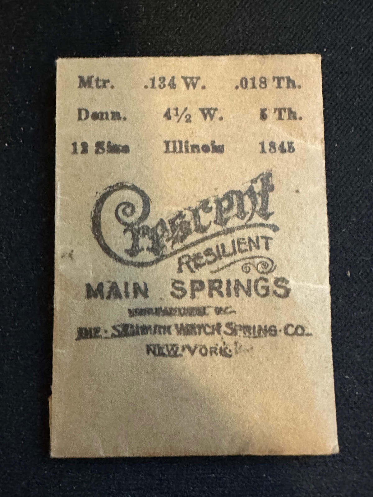 Crescent Mainspring for 12s – 13s Illinois Factory No. 47338 – Steel