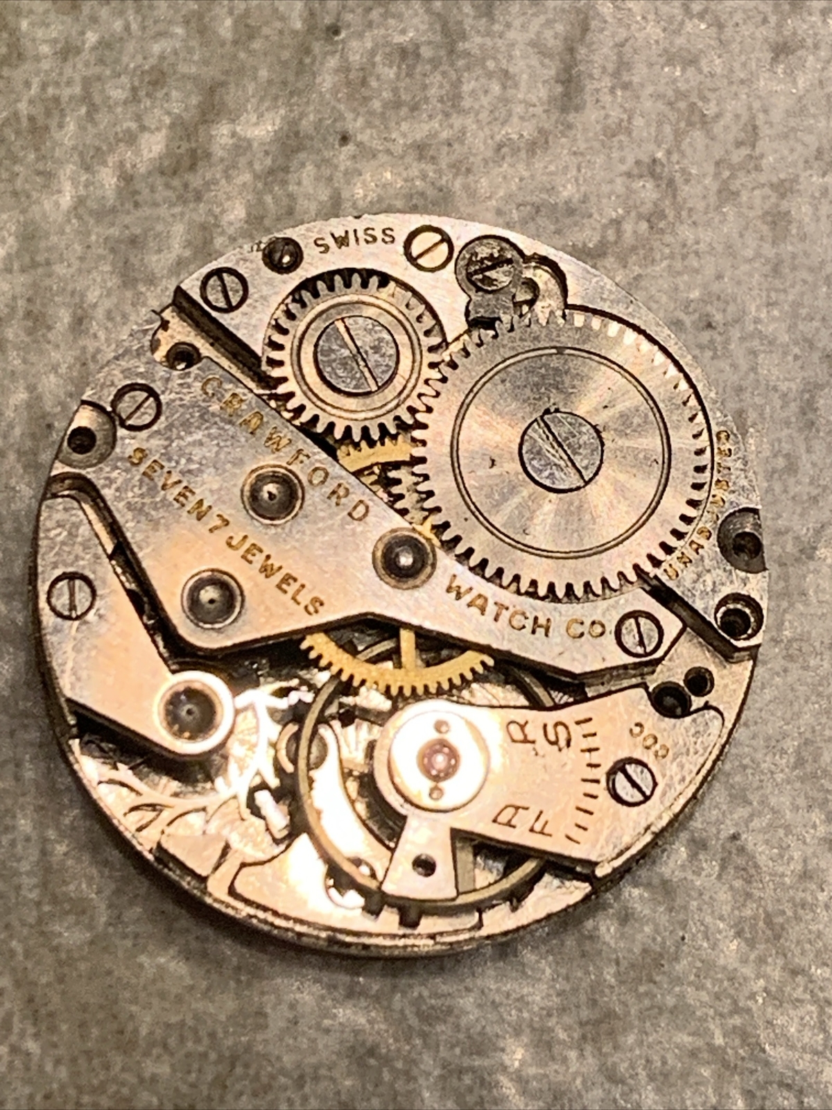 Vintage Crawford Ladies Watch Movement 7 Jewels White For Parts/repair Only