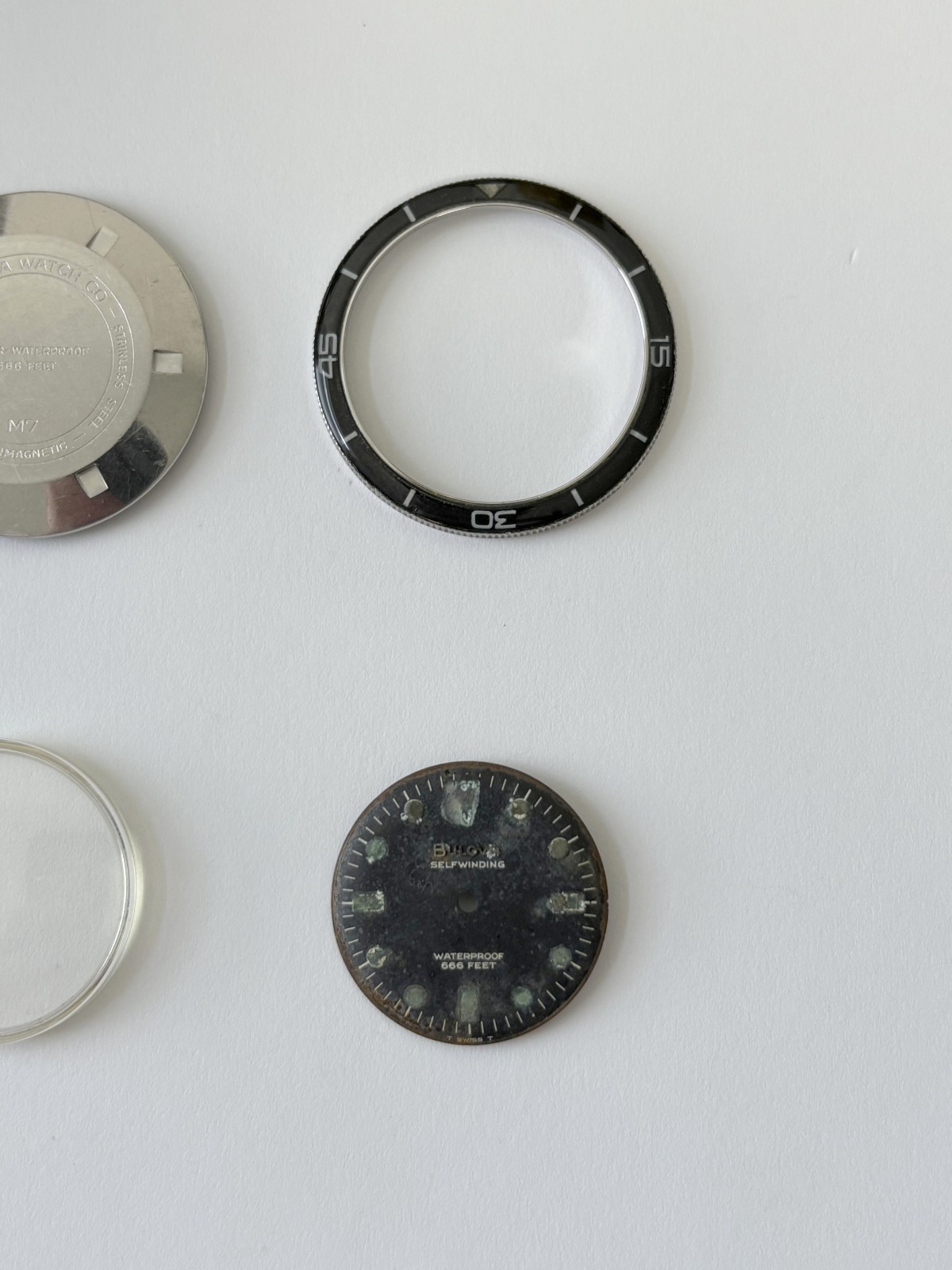 Bulova M7 666 Snorkel J K Diver Case Dial Crown Crystal Bakelite Bezel Parts