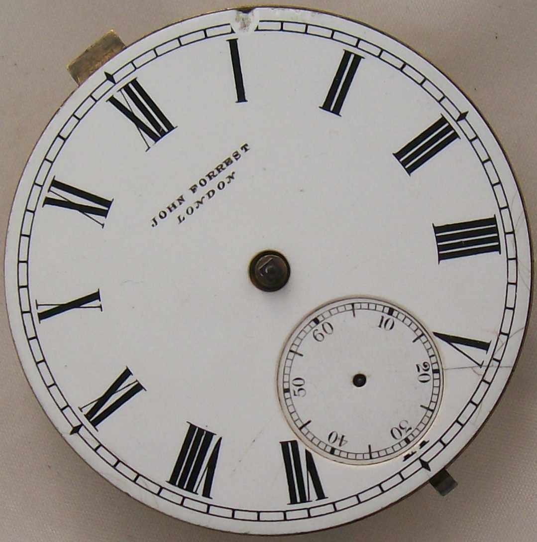 John Forrest London pocket watch movement & dial 45 mm. in diameter to restore