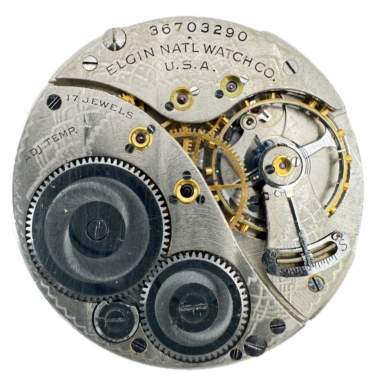 Vintage 12s 1937 Elgin 17J Mechanical Open Face Pocket Watch Movement 495 USA