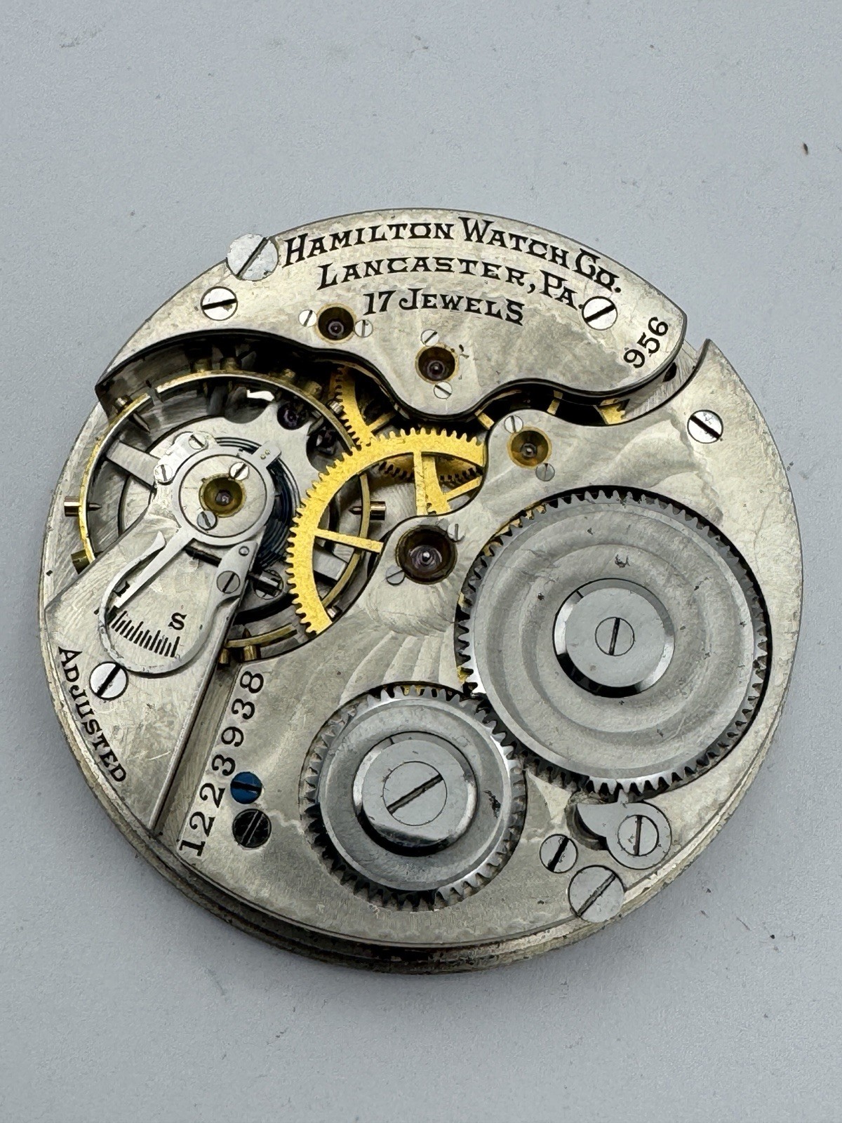 Vintage Hamilton 16s 17J 956 Pocket Watch Movement For Parts Or Repair