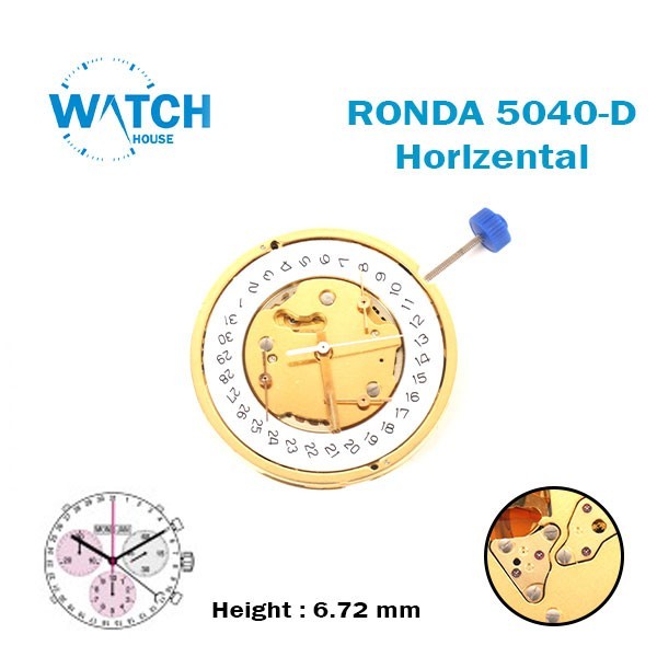 Ronda 5040 F ( GUCCI 3 ) Swiss Movement, White Date Disk at 3, Chronograph, Gold