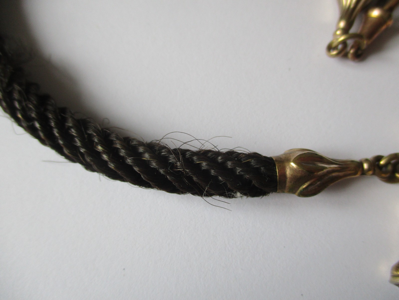 Victorian hairwork Albertina pocket watch chain & winder – mourning jewellery