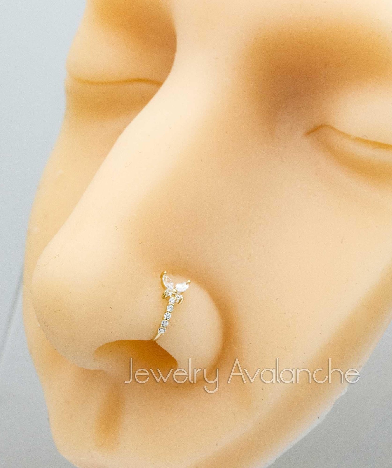 20G 14K Gold 0.15 ctw Diamond Butterfly Nose Hoop Ring Women’s 5/16″(8mm) Nos…