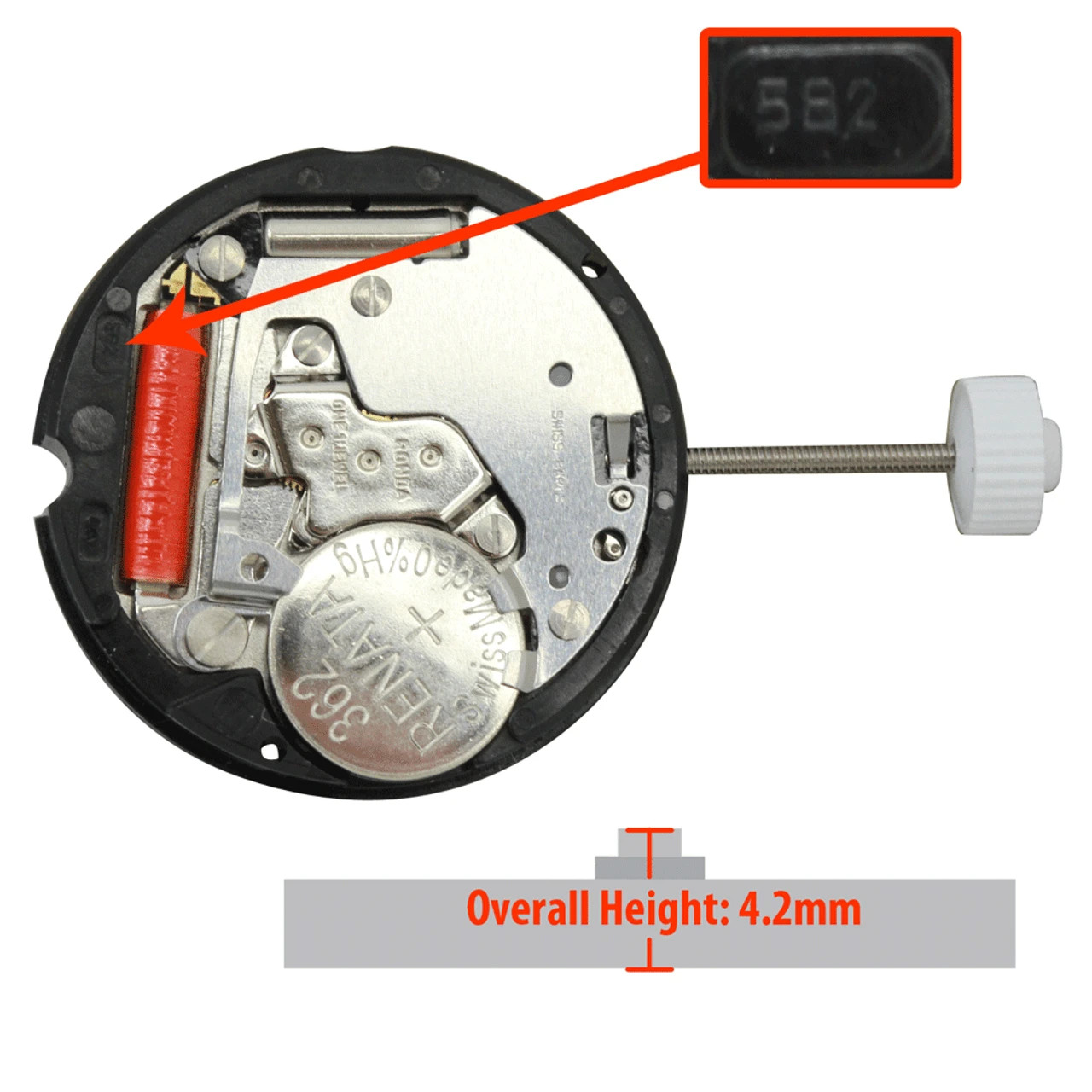 Harley Ronda 582, 2 Hands, Swiss Parts Quartz Watch Movement (Multiple Heights)